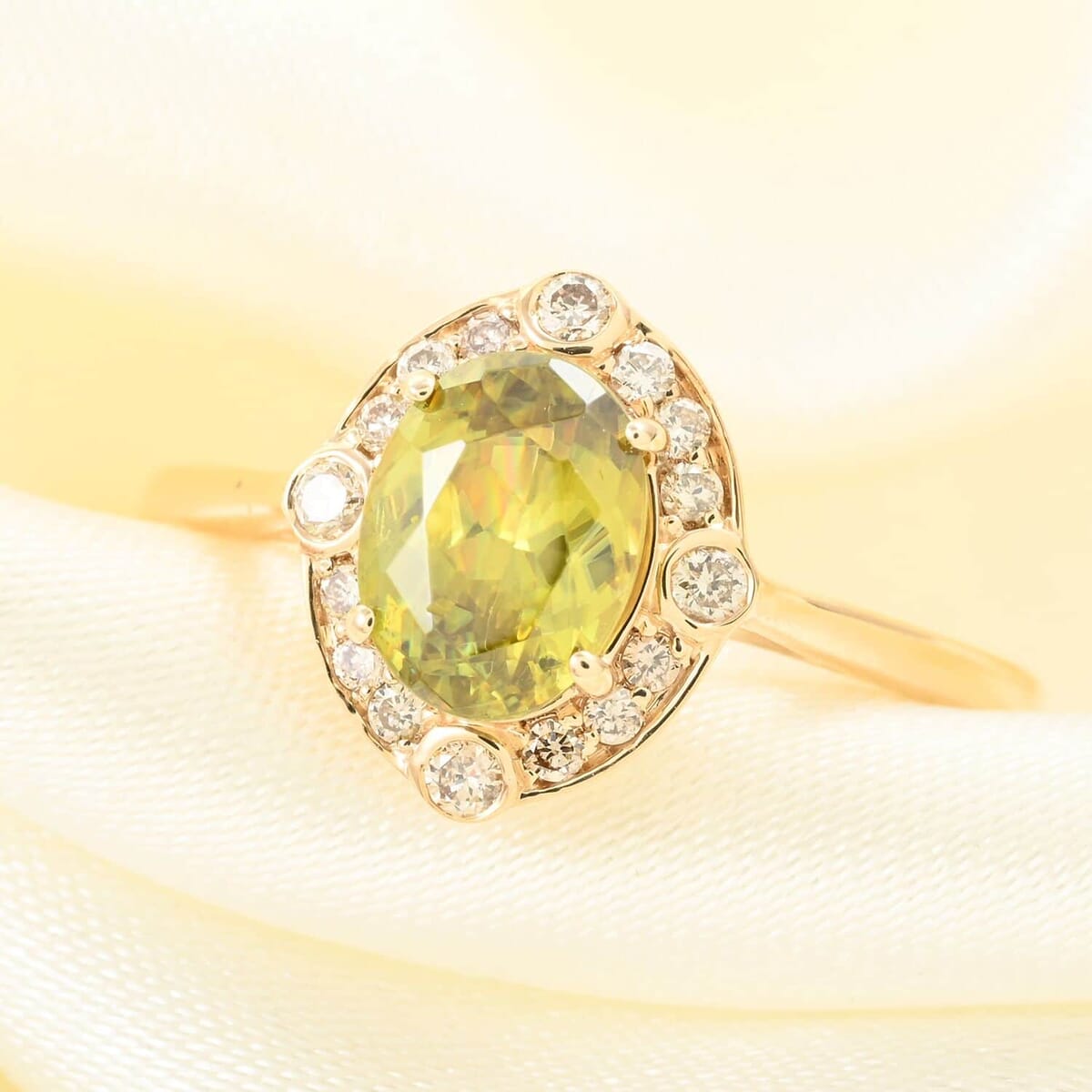 Certified & Appraised Luxoro AAA Sphene and G-H I2 Diamond 1.75 ctw Ring in 14K Yellow Gold (Size 7.5) image number 1