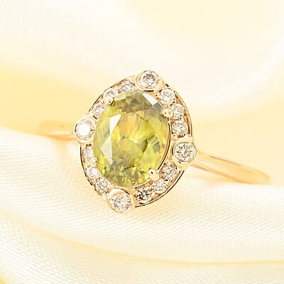 Certified & Appraised Luxoro AAA Sphene and G-H I2 Diamond 1.75 ctw Ring in 14K Yellow Gold (Size 8.0)