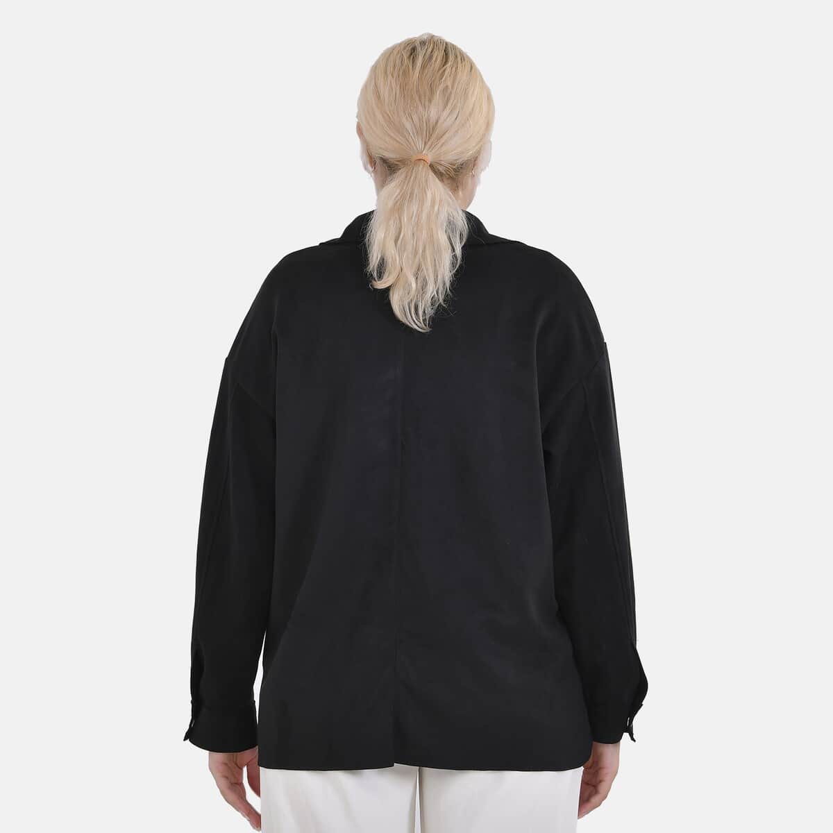 Tamsy Black Faux Suede Button-Up Shacket with Pockets - S image number 1