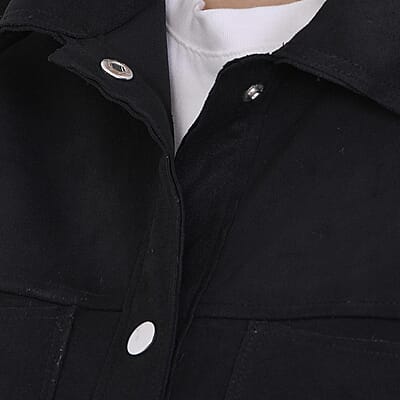 Tamsy Black Faux Suede Button-Up Shacket with Pockets - S