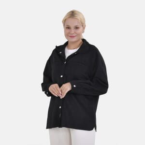 Tamsy Black Faux Suede Button-Up Shacket with Pockets - M