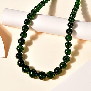 Certified & Appraised Luxoro Premium Chrome Diopside 245.55 ctw Beaded Graduated Necklace in 14K Yellow Gold 18-20 Inches