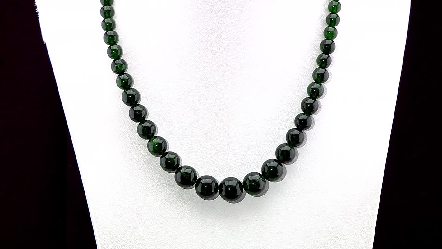 Certified & Appraised Luxoro Premium Chrome Diopside 245.55 ctw Beaded Graduated Necklace in 14K Yellow Gold 18-20 Inches