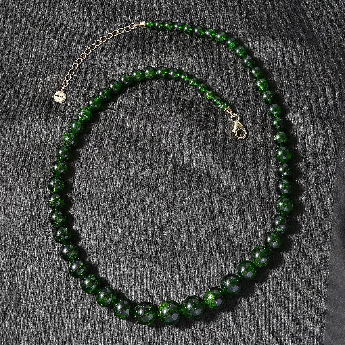 Certified & Appraised Luxoro Premium Chrome Diopside 245.55 ctw Beaded Graduated Necklace in 14K Yellow Gold 18-20 Inches image number 2