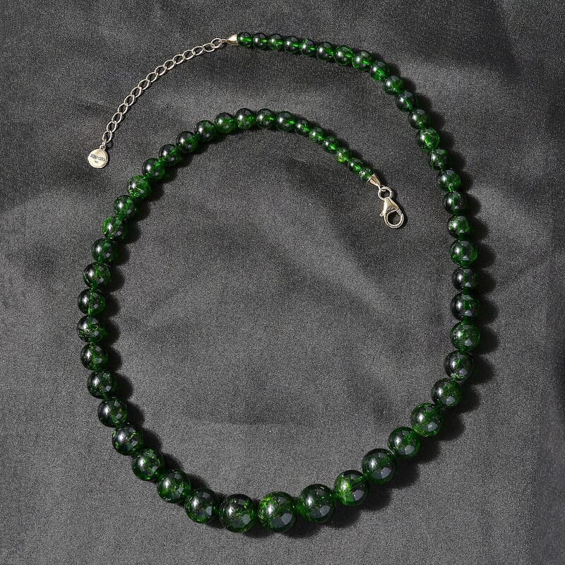 Certified & Appraised Luxoro Premium Chrome Diopside 245.55 ctw Beaded Graduated Necklace in 14K Yellow Gold 18-20 Inches