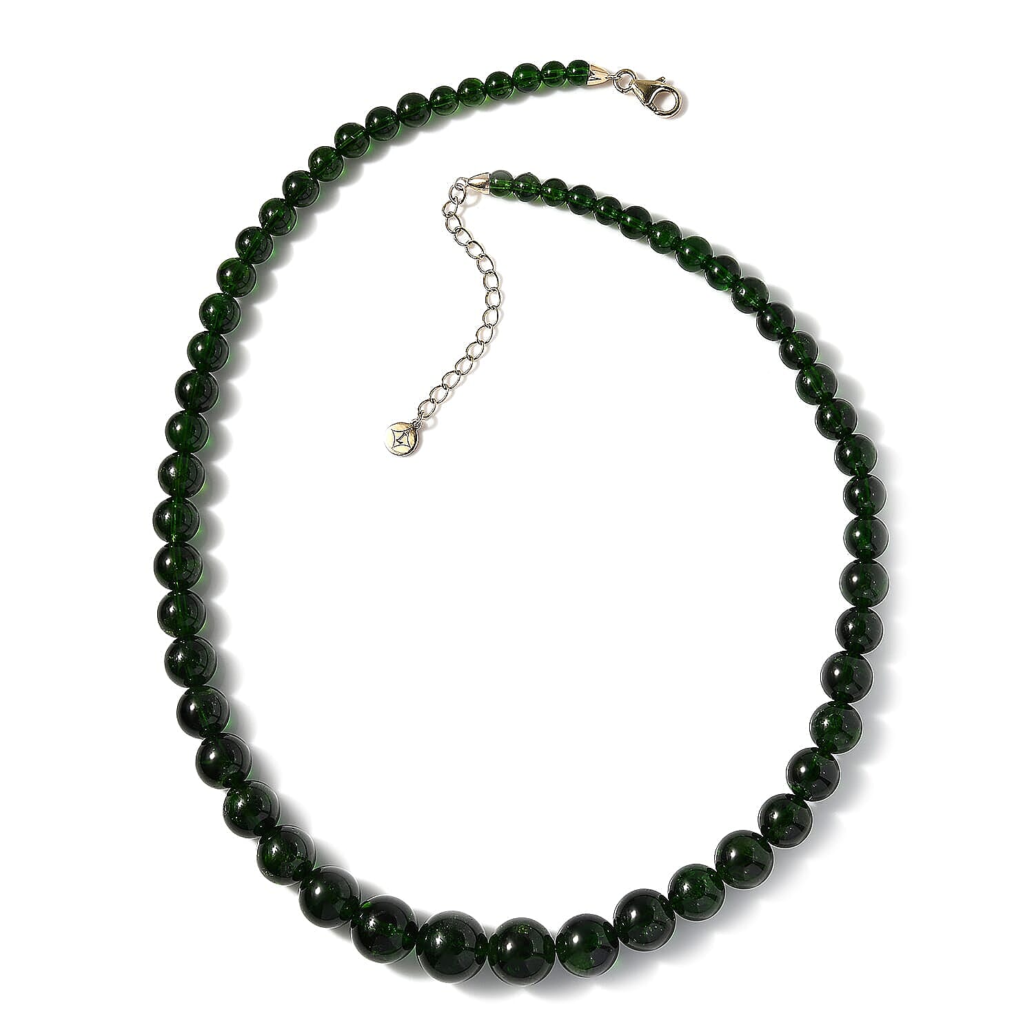 Certified & Appraised Luxoro Premium Chrome Diopside 245.55 ctw Beaded Graduated Necklace in 14K Yellow Gold 18-20 Inches