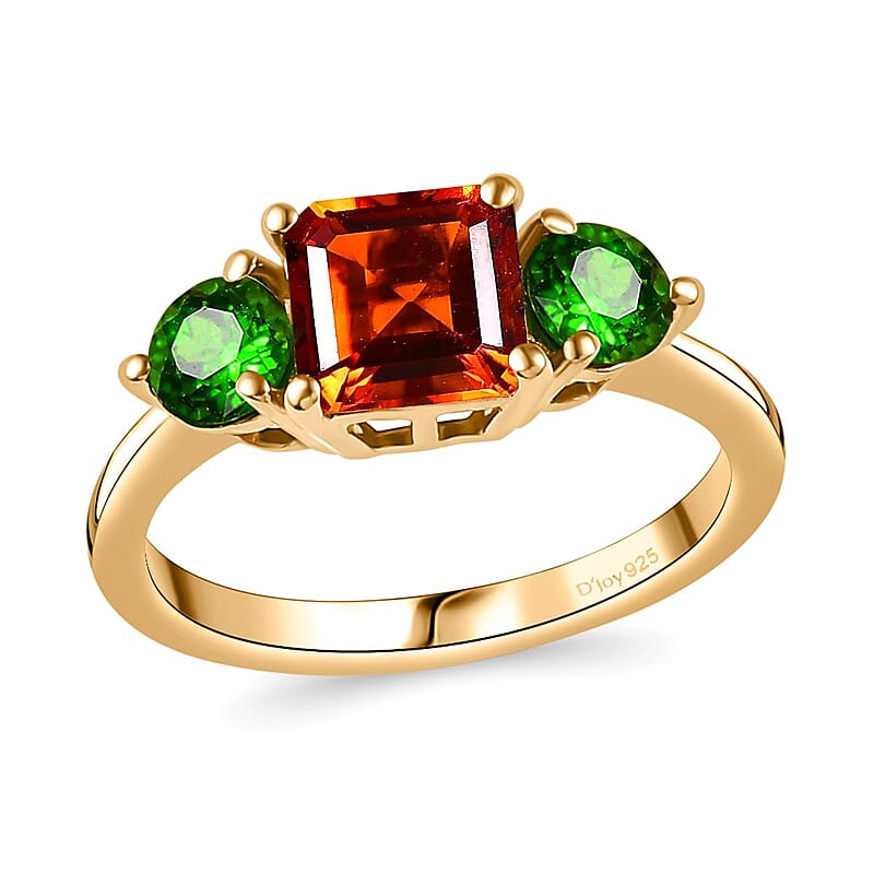 Brazilian Cherry Citrine and Chrome Diopside Ring in 18K Vermeil Yellow Gold Over Sterling Silver (Size 10.0) 1.70 ctw