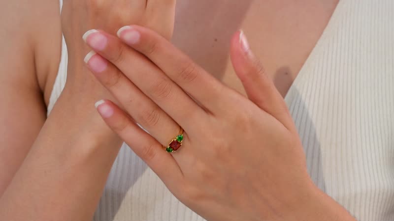 Brazilian Cherry Citrine, Chrome Diopside Ring in 18K Vermeil YG Over Sterling Silver (Size 10.0) 1.70 ctw