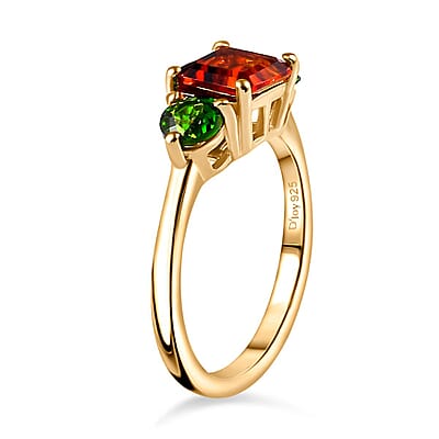 Brazilian Cherry Citrine and Chrome Diopside Ring in 18K Vermeil Yellow Gold Over Sterling Silver (Size 10.0) 1.70 ctw