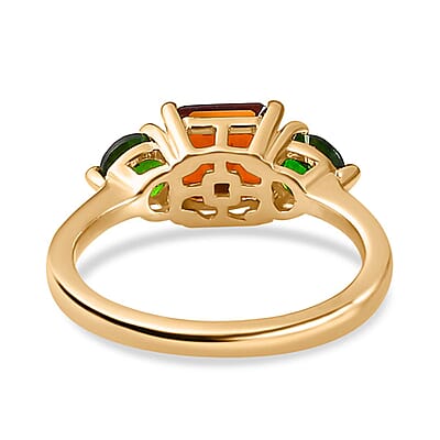 Brazilian Cherry Citrine and Chrome Diopside Ring in 18K Vermeil Yellow Gold Over Sterling Silver (Size 10.0) 1.70 ctw