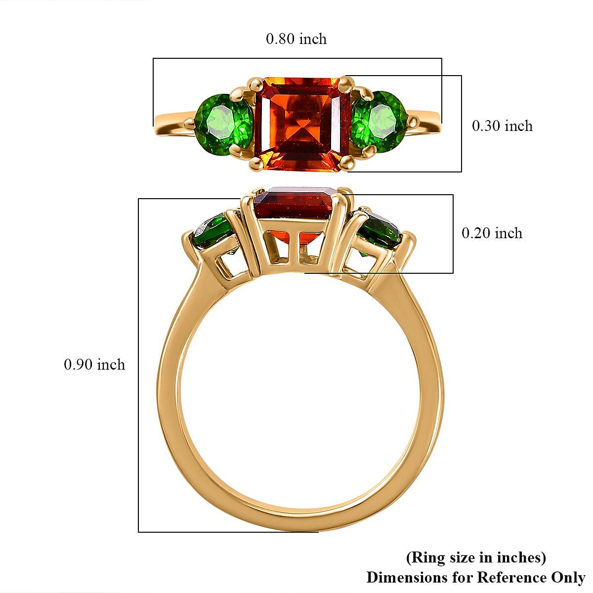 Brazilian Cherry Citrine and Chrome Diopside Ring in 18K Vermeil Yellow Gold Over Sterling Silver (Size 10.0) 1.70 ctw