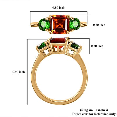 Brazilian Cherry Citrine and Chrome Diopside Ring in 18K Vermeil Yellow Gold Over Sterling Silver (Size 10.0) 1.70 ctw