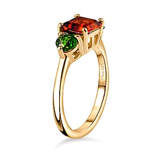 Brazilian Cherry Citrine and Chrome Diopside Ring in 18K Vermeil Yellow Gold Over Sterling Silver (Size 6.0) 1.70 ctw