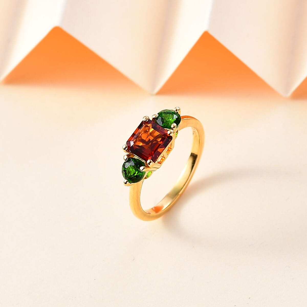 Brazilian Cherry Citrine and Chrome Diopside Ring in 18K Vermeil Yellow Gold Over Sterling Silver (Size 9.0) 1.70 ctw image number 1