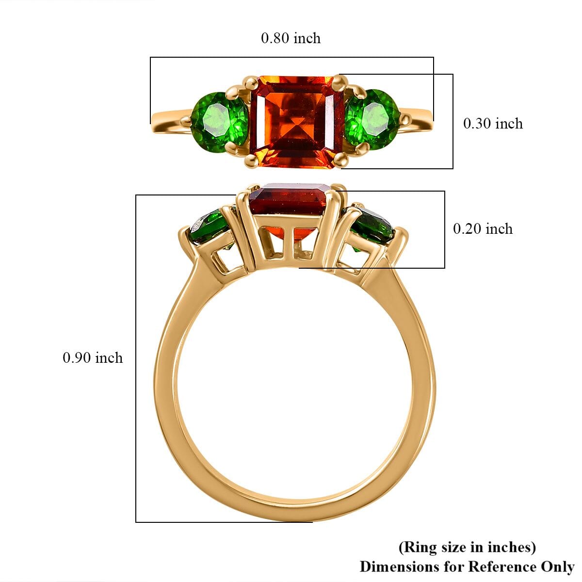 Brazilian Cherry Citrine and Chrome Diopside Ring in 18K Vermeil Yellow Gold Over Sterling Silver (Size 9.0) 1.70 ctw image number 5