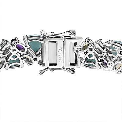 D'Joy Larimar and Multi Gemstone 36.00 ctw Bracelet in Platinum Over Sterling Silver (7.25 In)