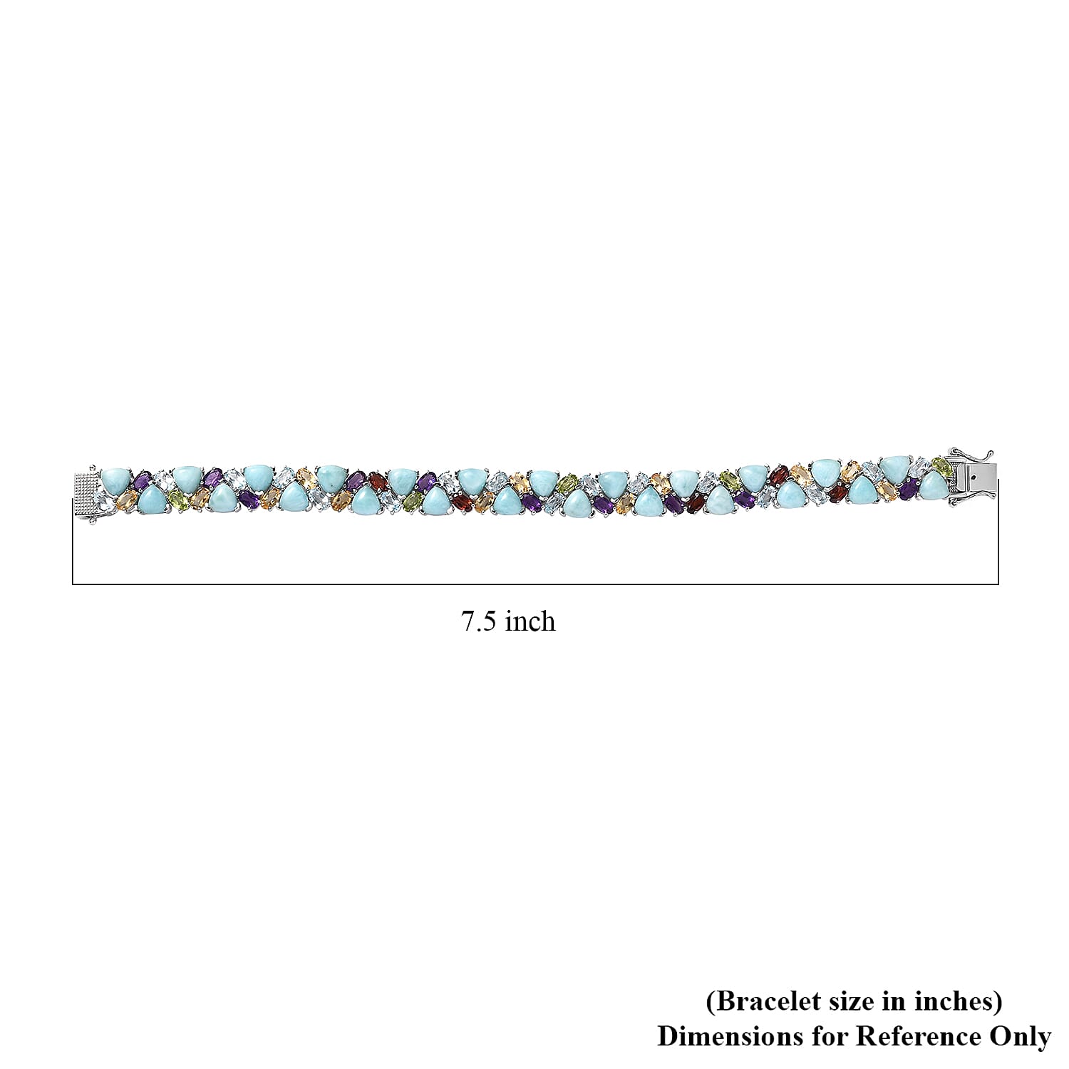 D'Joy Larimar and Multi Gemstone 36.00 ctw Bracelet in Platinum Over Sterling Silver (7.25 In)