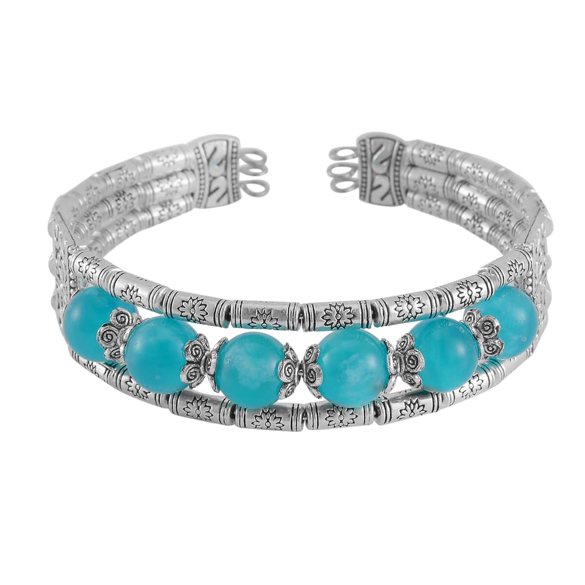 Amazonite Cuff Bracelet in Silvertone (7.00 In) 70.00 ctw image number 0