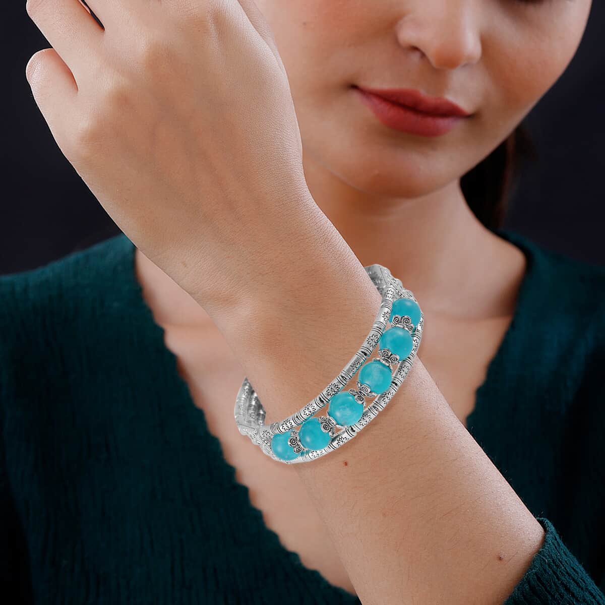 TLV Amazonite Cuff Bracelet in Silvertone (7.00 In) 70.00 ctw image number 2