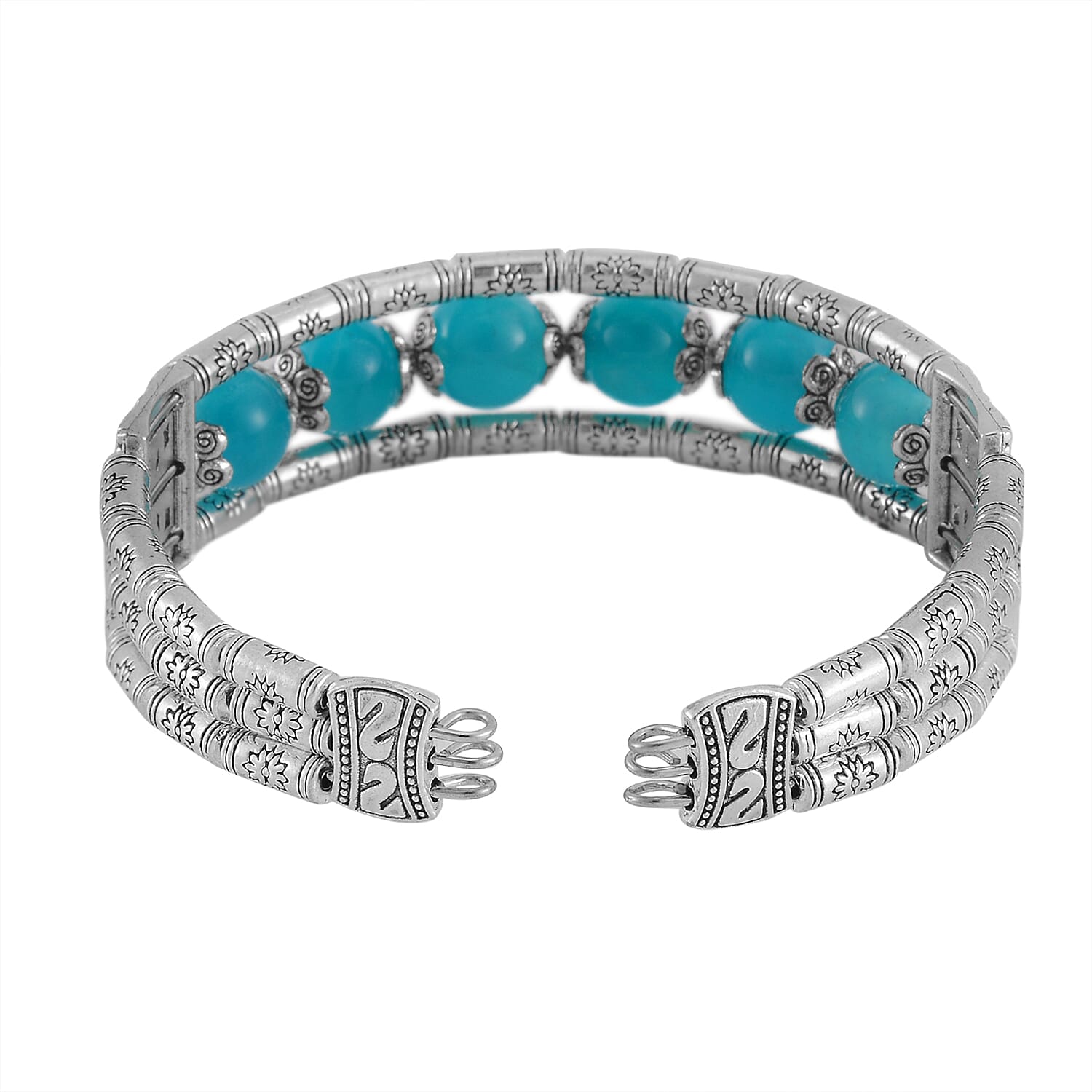 Amazonite Cuff Bracelet in Silvertone (7.00 In) 70.00 ctw