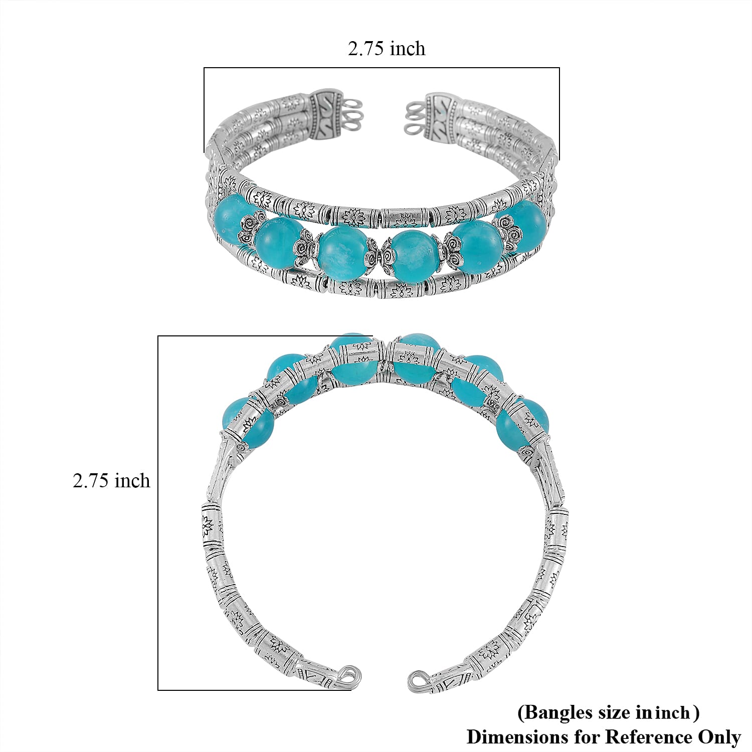 Amazonite Cuff Bracelet in Silvertone (7.00 In) 70.00 ctw