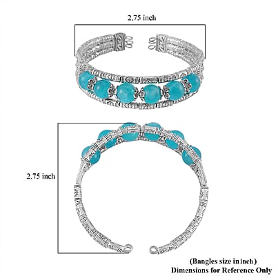 Amazonite Cuff Bracelet in Silvertone (7.00 In) 70.00 ctw