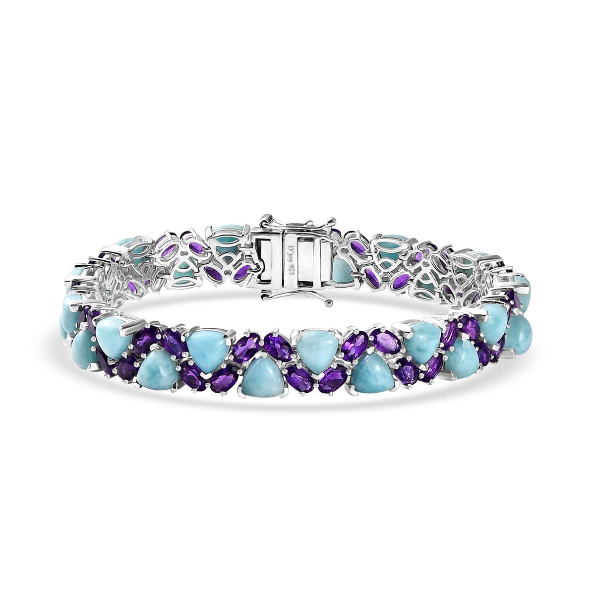 Larimar and African Amethyst 34.00 ctw Bracelet in Platinum Over Sterling Silver (7.25 In) image number 0