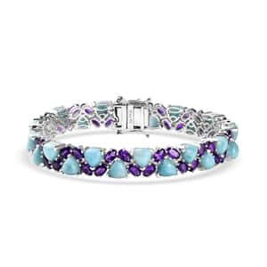 Larimar and African Amethyst 34.00 ctw Bracelet in Platinum Over Sterling Silver (7.25 In)