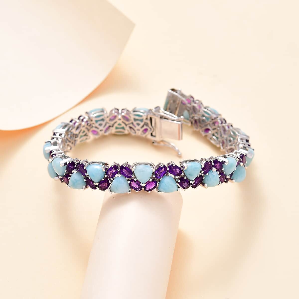 Larimar and African Amethyst 34.00 ctw Bracelet in Platinum Over Sterling Silver (7.25 In) image number 1