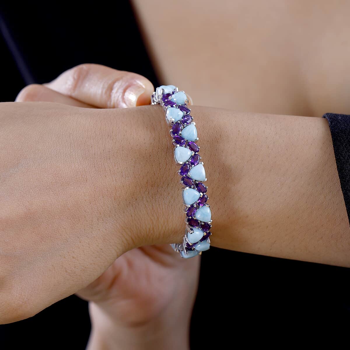 Larimar and African Amethyst 34.00 ctw Bracelet in Platinum Over Sterling Silver (7.25 In) image number 2