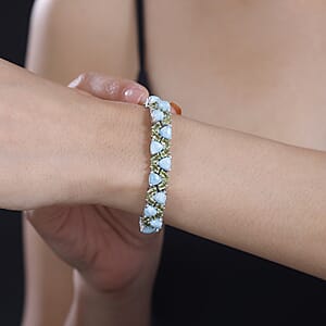 D'Joy Larimar and Peridot 35.20 ctw Bracelet in Platinum Over Sterling Silver (7.25 In)