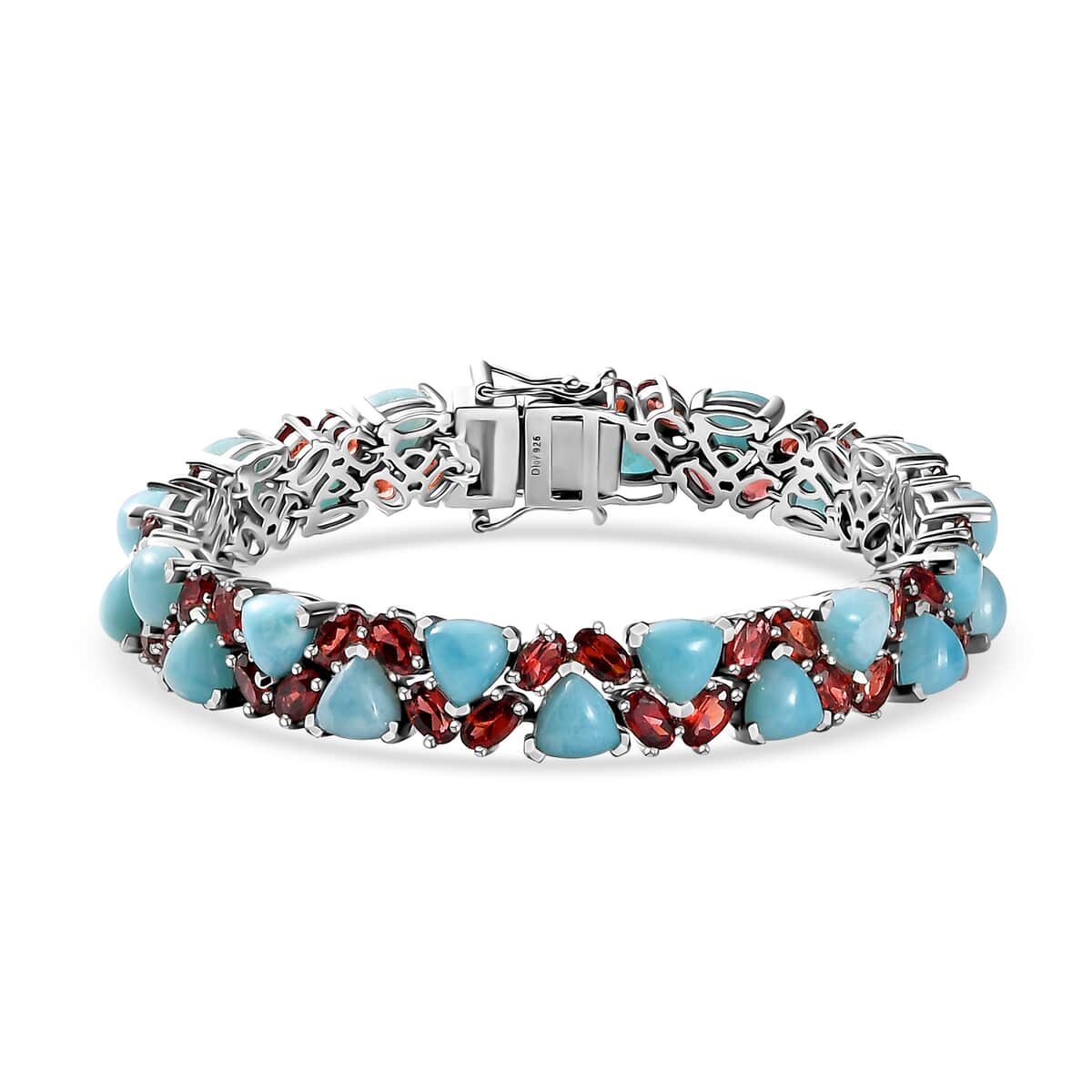 Larimar and Mozambique Garnet 37.20 ctw Bracelet in Platinum Over Sterling Silver (7.25 In) image number 0