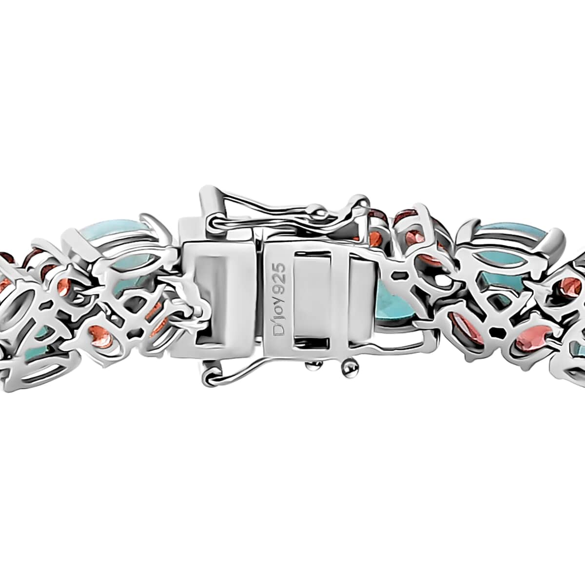 Larimar and Mozambique Garnet 37.20 ctw Bracelet in Platinum Over Sterling Silver (7.25 In) image number 3