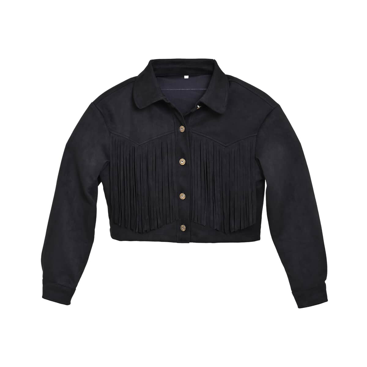 Black Short Fleece Jacket with Fringe - S image number 0