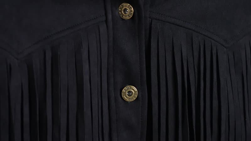 Black Short Fleece Jacket with Fringe - S