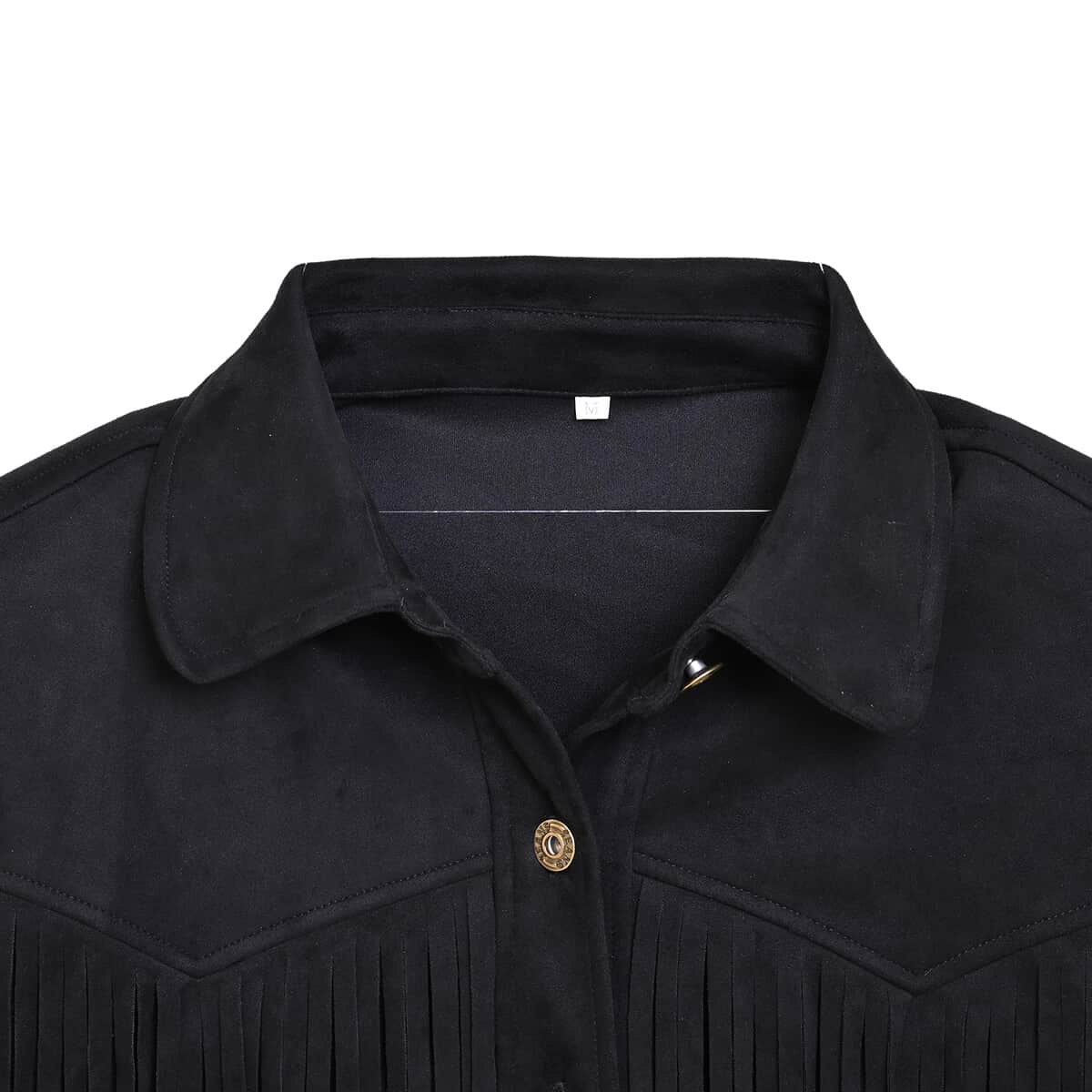 Black Short Fleece Jacket with Fringe - S image number 2