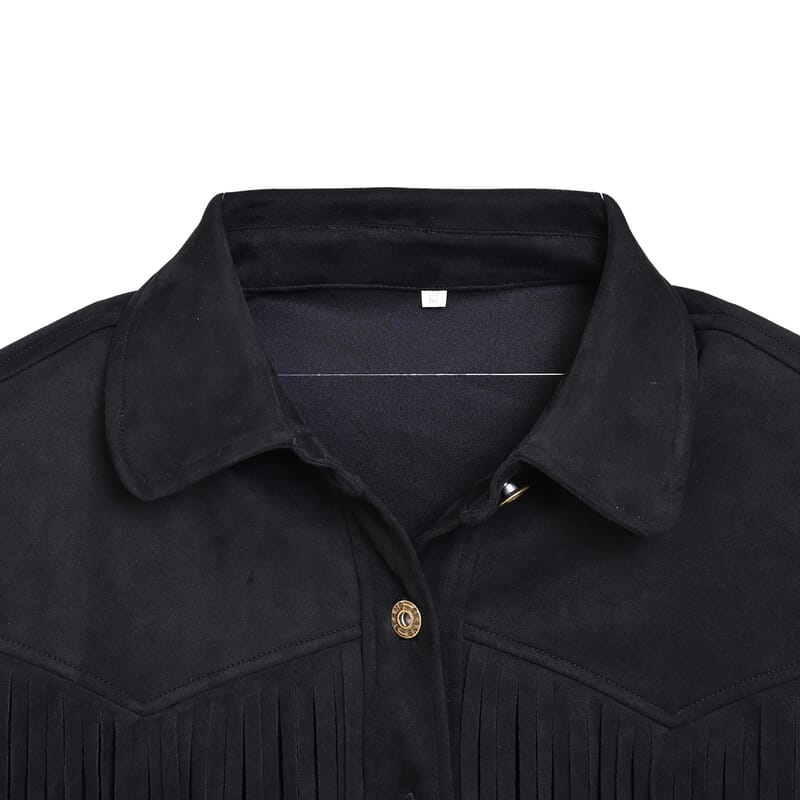 Western Black Short Faux Suede Jacket with Fringe - S