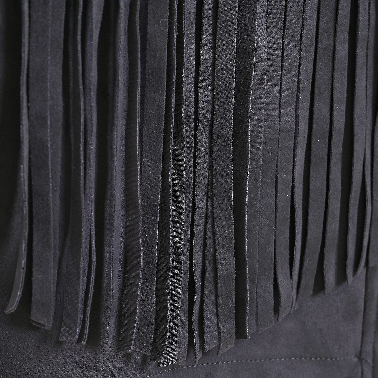 Western Black Short Faux Suede Jacket with Fringe - S