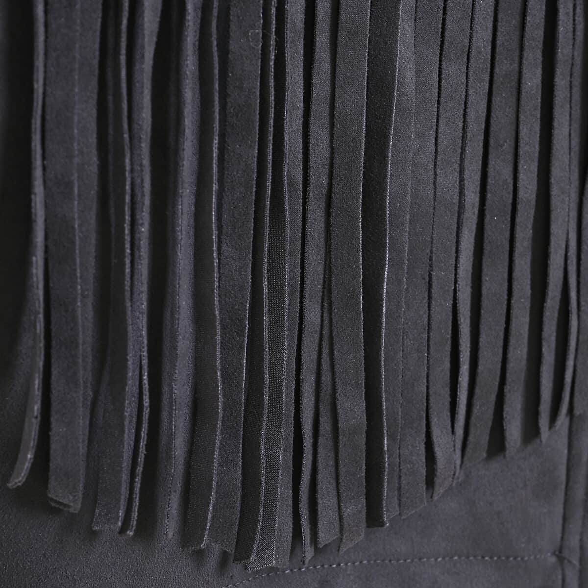 Black Short Fleece Jacket with Fringe - S image number 4