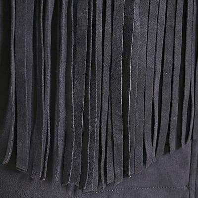 Western Black Short Faux Suede Jacket with Fringe - S