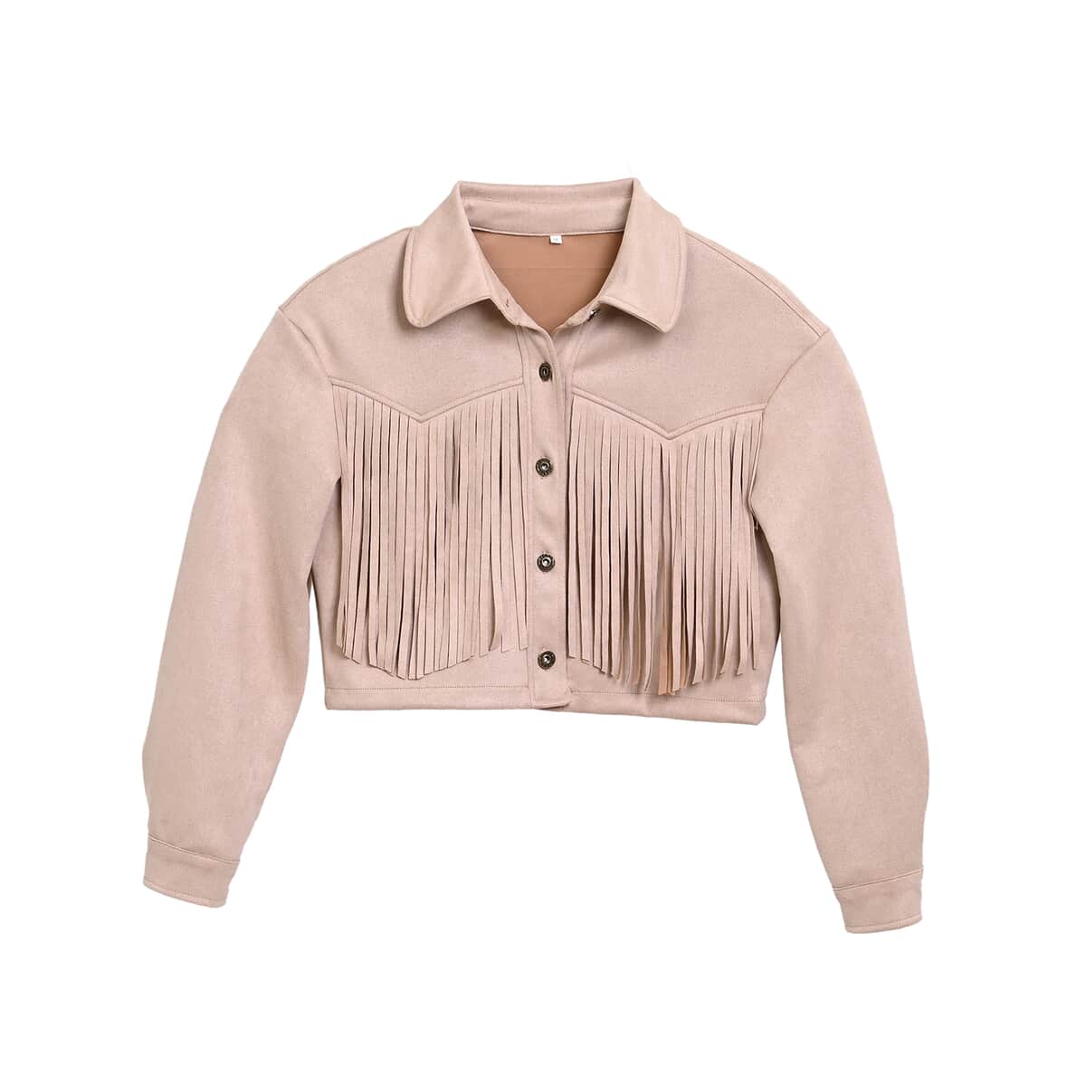 Western Beige Short Faux Suede Jacket with Fringe - S image number 0