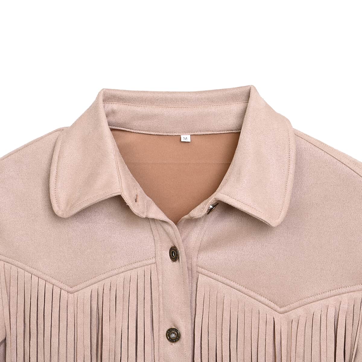 Western Beige Short Faux Suede Jacket with Fringe - S image number 2