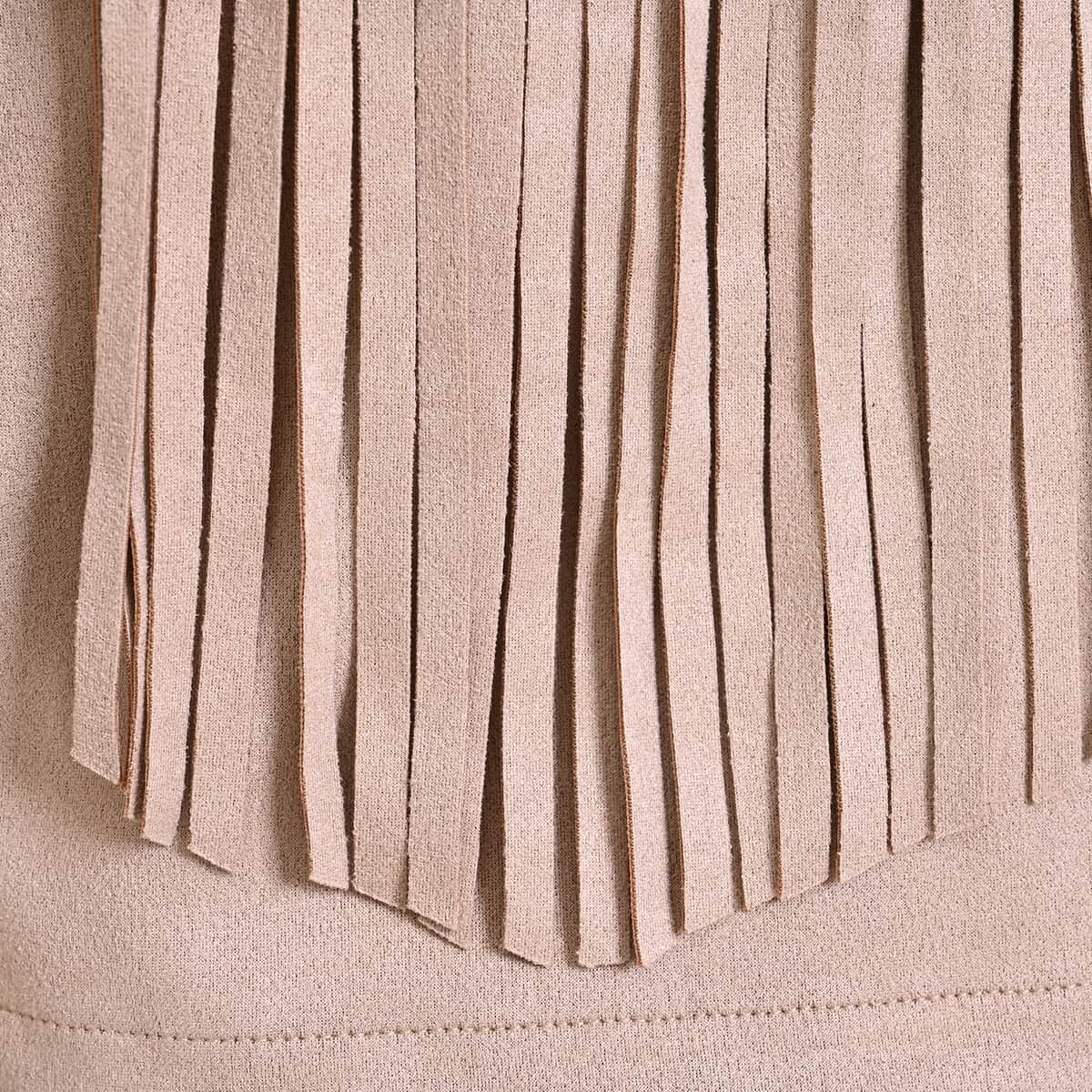 Western Beige Short Faux Suede Jacket with Fringe - S image number 4