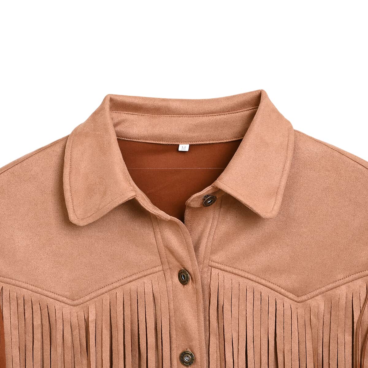 Western Khaki Short Faux Suede Jacket with Fringe - M image number 2