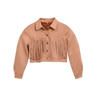 Western Khaki Short Faux Suede Jacket with Fringe - XL