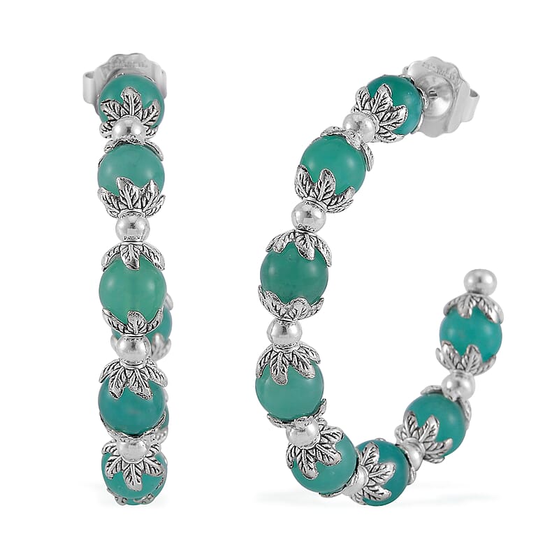 Amazonite Half Hoop Earrings in Silvertone 75.00 ctw