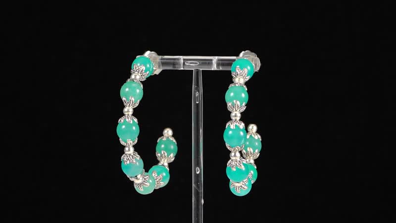TLV Amazonite Half Hoop Earrings in Silvertone 75.00 ctw