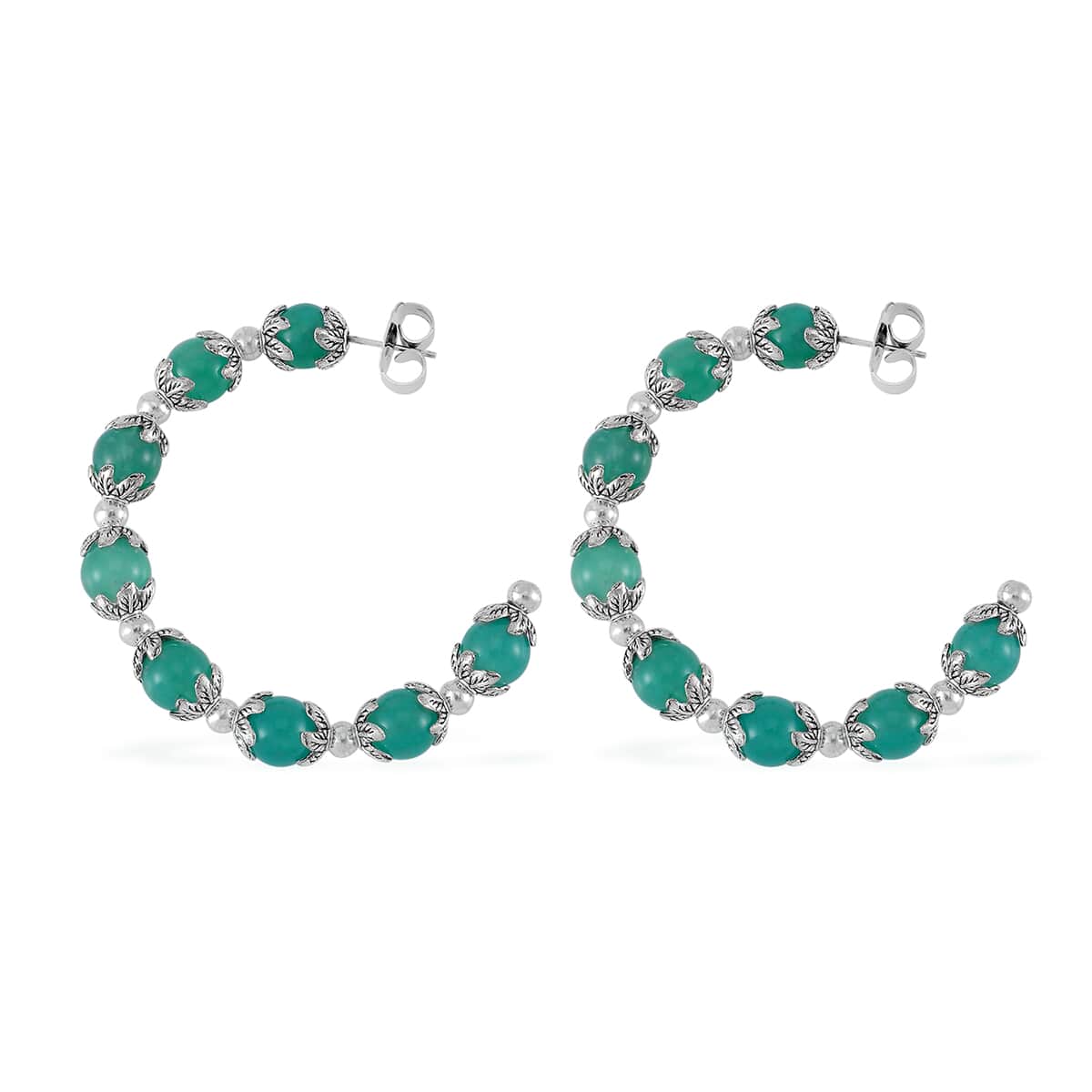 Amazonite Half Hoop Earrings in Silvertone 75.00 ctw image number 3