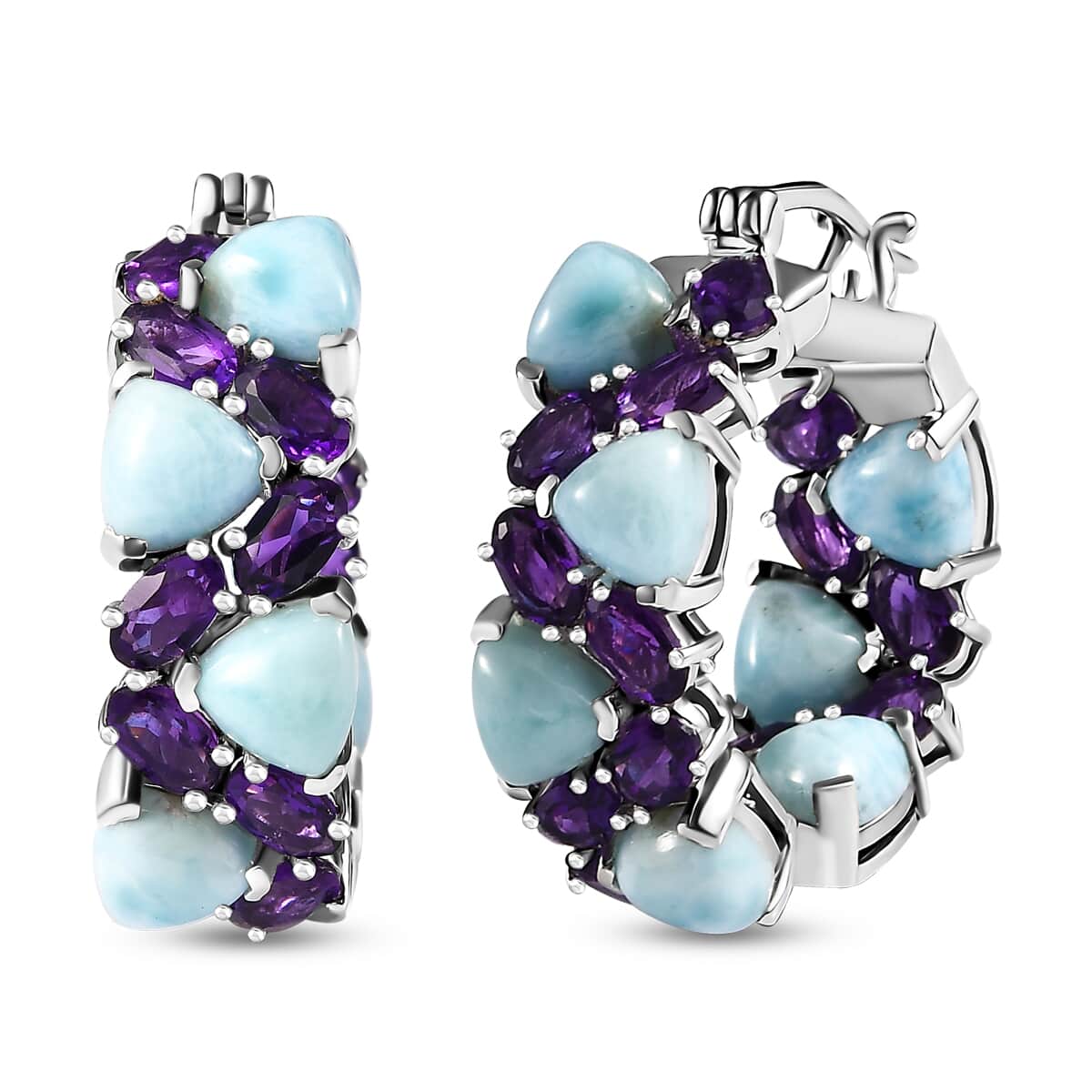 Larimar and African Amethyst 18.75 ctw Hoop Earrings in Platinum Over Sterling Silver image number 0