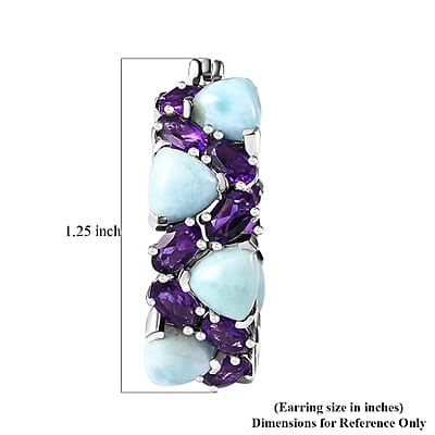 Larimar and African Amethyst 18.75 ctw Zig-Zag Hoop Earrings in Platinum Over Sterling Silver